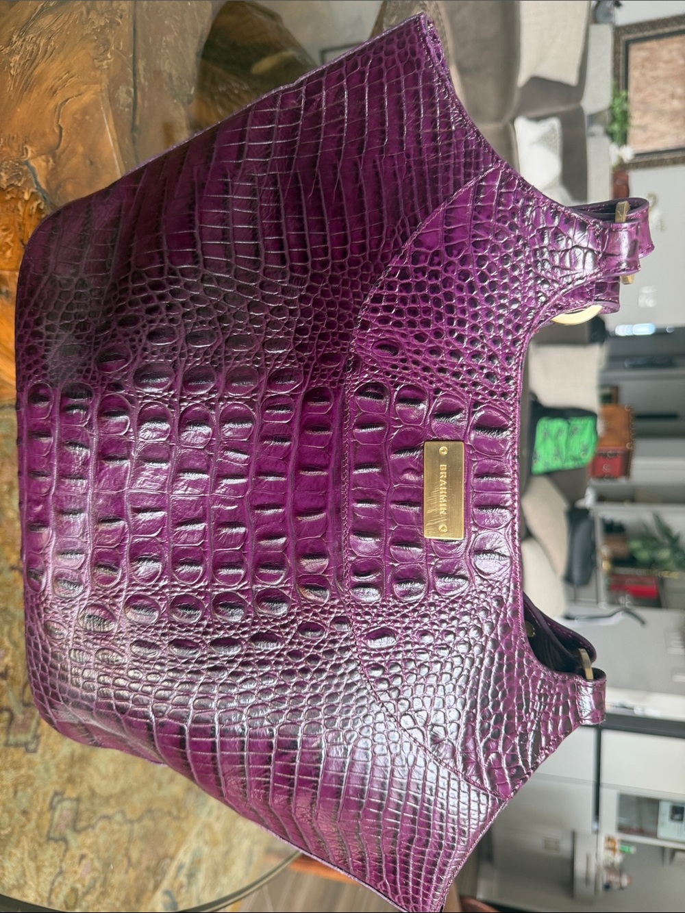 Brahmin Croc-Embossed Tote in Plum - Picture 2 of 7